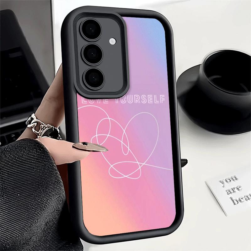 Phone Case for Samsung Galaxy A17 A16 A15 A14 A13 Love Yourself Flower Heart Line Kpop A56 A36 A26 A55 A35 A25 A54 A34 A24 A53 A