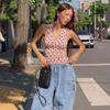 New Polka Dots Halter Neck Tank Tops Women Sexy Low-Neck Vest Slim Fit Off Shoulders Backless Short Tops Street Fashion Sexy Ruched Elegant Outfits