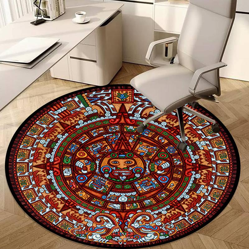 1Pc Aztec Circular Print Rug - home decoration Carpet For Living Room Bedroom Flooring Computer Chair Area Rug
