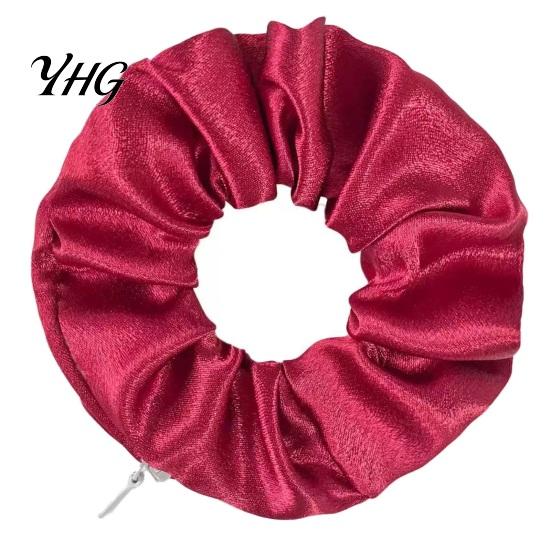 Convenient Hair Scrunchies for Gym Pocket Ties with Hidden Zipper Women, Elastic Tie Storage Headphones Small Items Keys And Coins, Satin Accessories