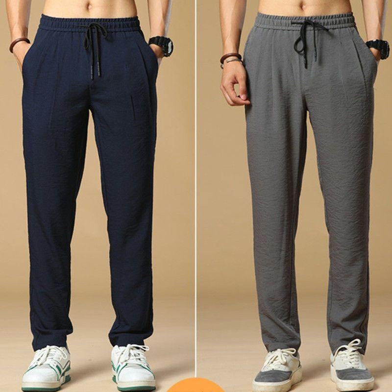 Men's Thin Breathable Ice Silk Casual Pants Large Straight Tube Loose Elastic Speed Drying Sports Elastic Waist Pants