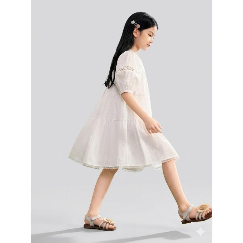 Big Girls Puff Sleeve Short Sleeve Princess Dress Casual Summer Sweet Kids Dress