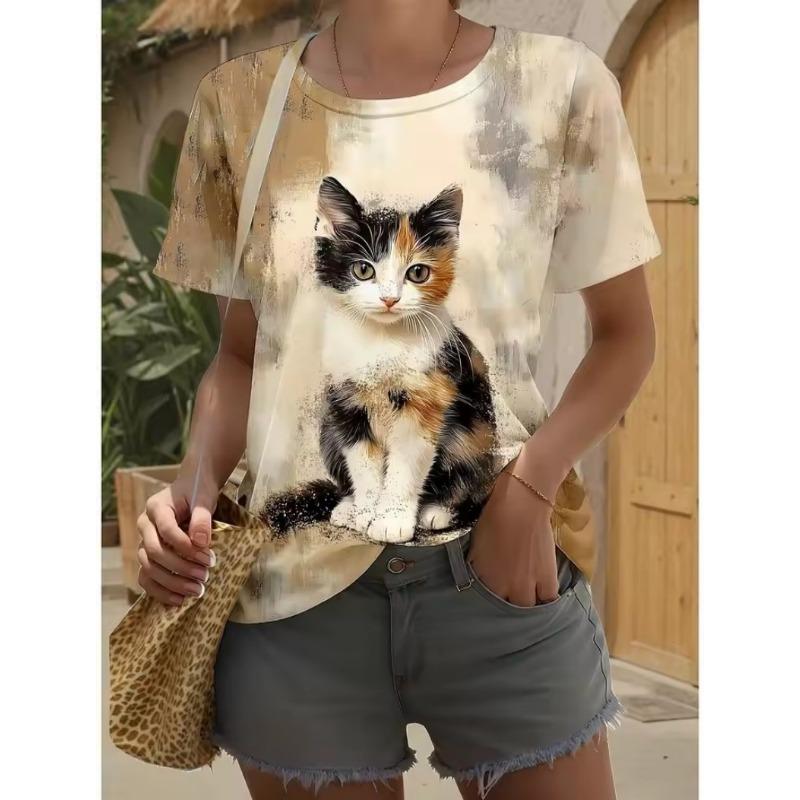 

Women s T-shirt Gradient Pattern Feather Casual Short Sleeves Crew Neck Regular Tops Daily Out Weekend Print Grass Green Sage S