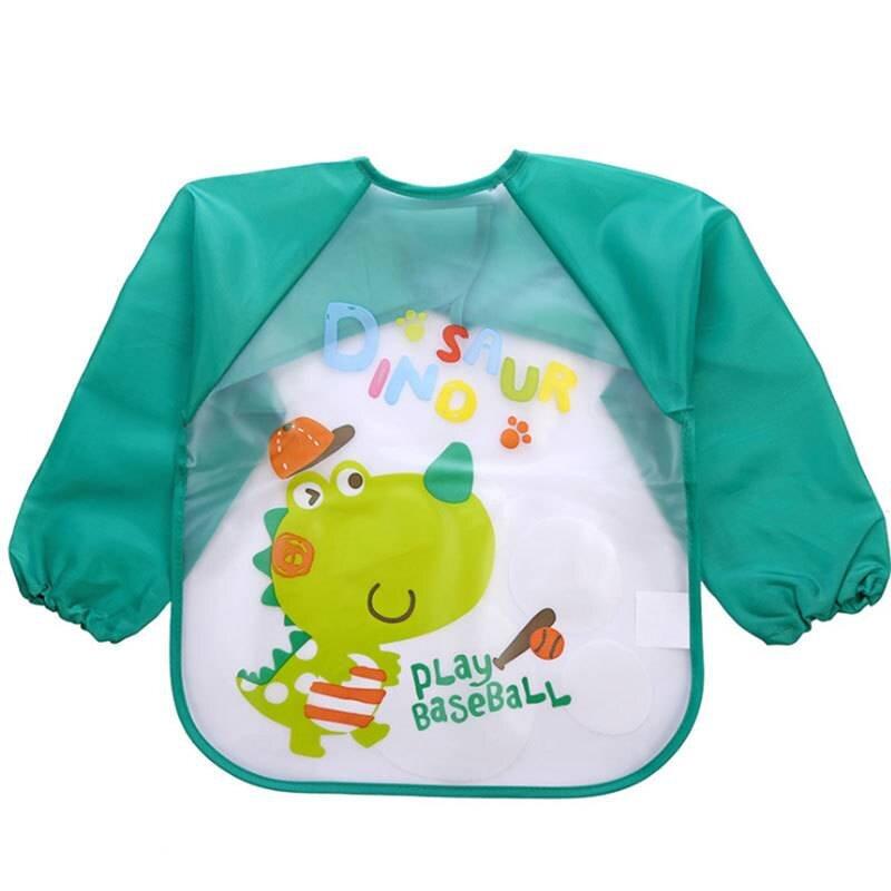 0-3 Years Baby Waterproof Anti-dirty Bib Long Sleeve Art Painting Apron Strap Smock Soft Feeding Bib Cartoon Kindergarten Gown