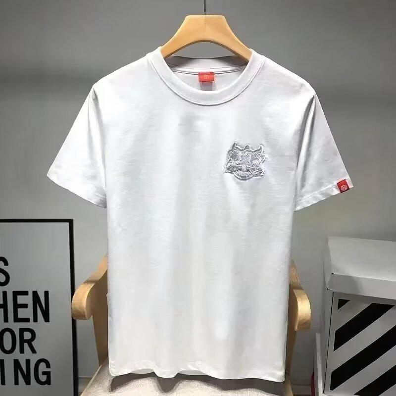 2024 Chinese Style Men's Lion Head Embroidery Loose Short Sleeve T-Shirt
