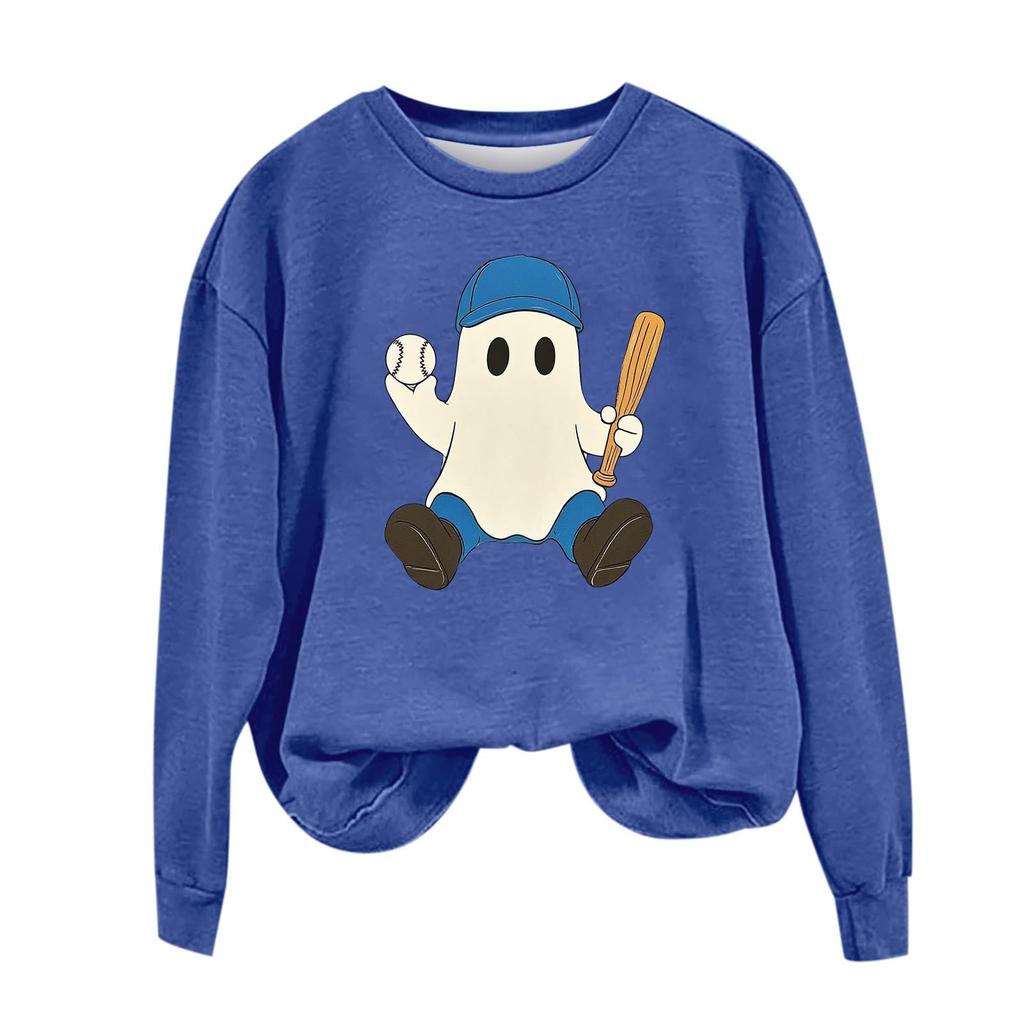 Women's Fashion Long Sleeve Halloween Print Round Neck Sweatshirt Top