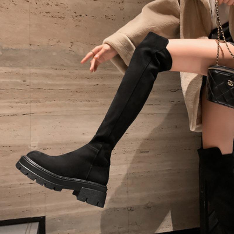 Fashion Comemore Women Temperament Long Boots 2024 New Knee High Botas Shoes Autumn Winter Platform Suede Black Knight Boots Female Shoe