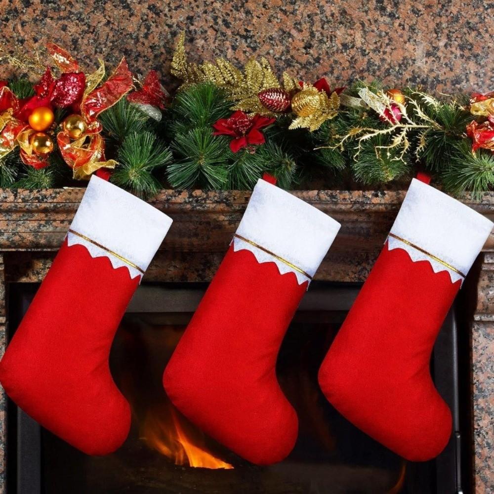 Red Felt Christmas Stockings Golden Trim Gift Candy Bag New Festive Ornament Christmas Party