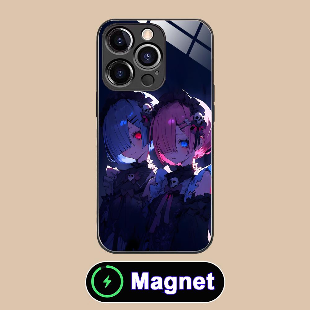 ReZero Rem Ram Glass MagSafe Mobile Phone Case for iPhone 17 16 15 14 13 12 11 Air Pro Max Plus Mini Colorful Cover