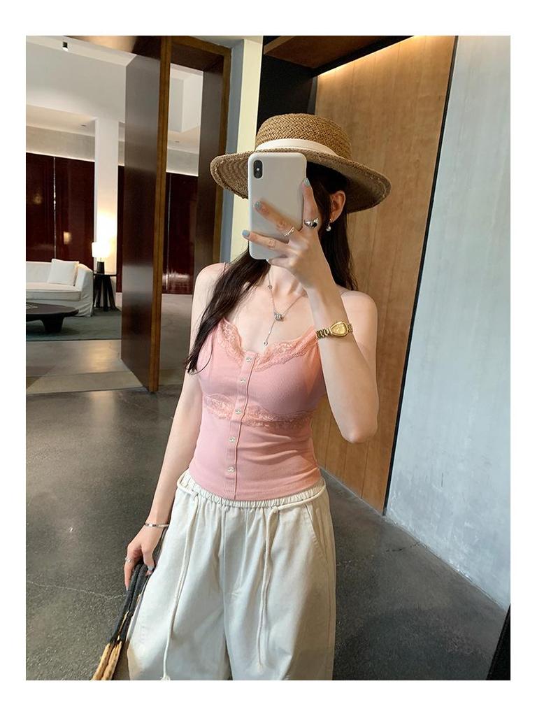 French Lace Splicing Sleeveless Camisole - Women's Summer 2026 Thai Style
