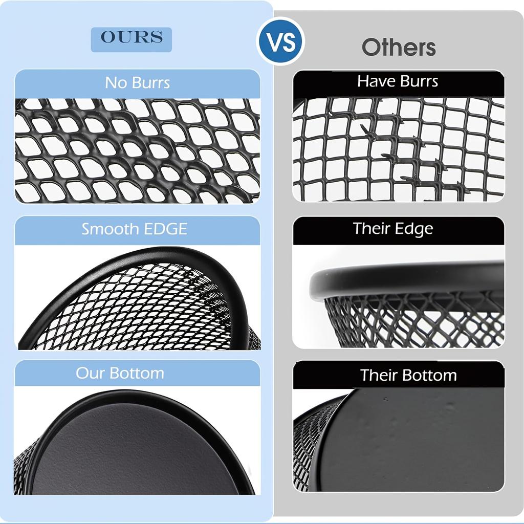 4pcs Black Metal Wire Mesh Pen Holders - Round Desk Organizer with Open-Top Design, for Office & Home Desktop Storage