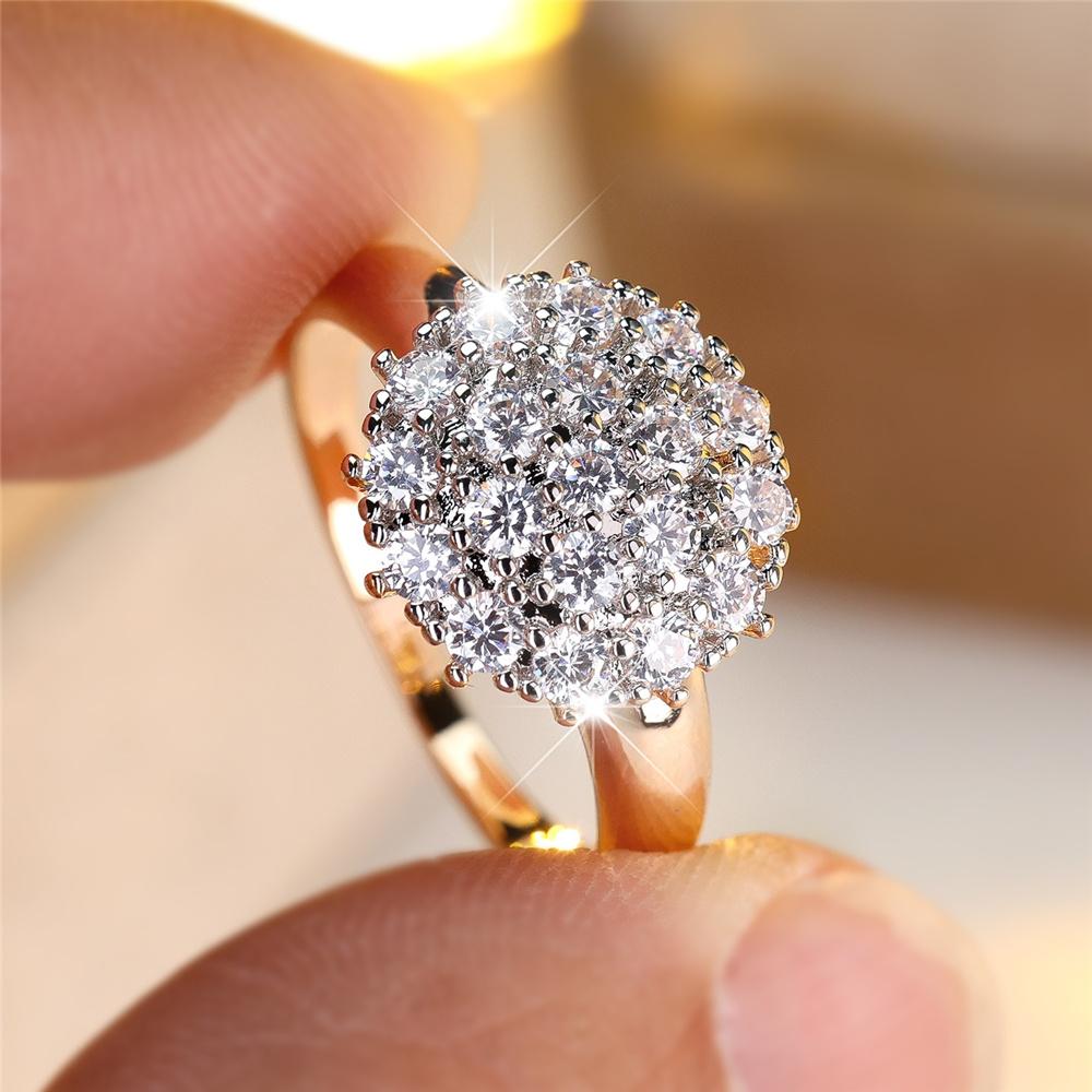 Female Cute White Black Zircon Stone Gold Color Wedding Jewelry Promise Engagement Rings For Women