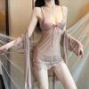 Sexy Women's Pajamas, Be Careful, Large Size Lace Mesh Yarn, Pure Desire Wind, Hot Transparent Robe, Four-piece Home Furnishing