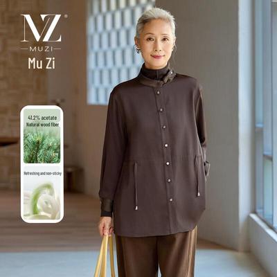 Blusa Feminina Muzhi em Mistura de Acetato Manga Longa com Cinto