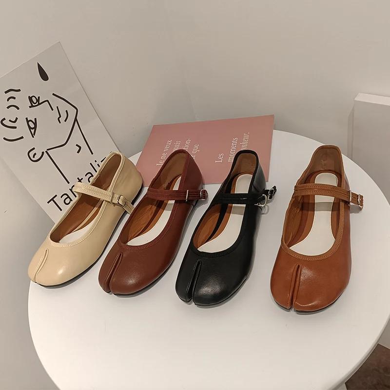 Módní IPPEUM Baleríny Boty s rozdělenou špičkou Pro ženy Mary Jane Společenské lodičky Nadměrná velikost 44 Kožené baleríny boty