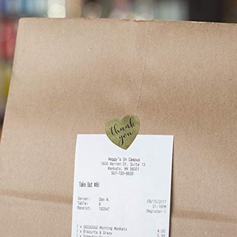 500 Heart-Shaped Kraft Paper Sealing Stickers: Thank You Gift Decorative Adhesive Labels