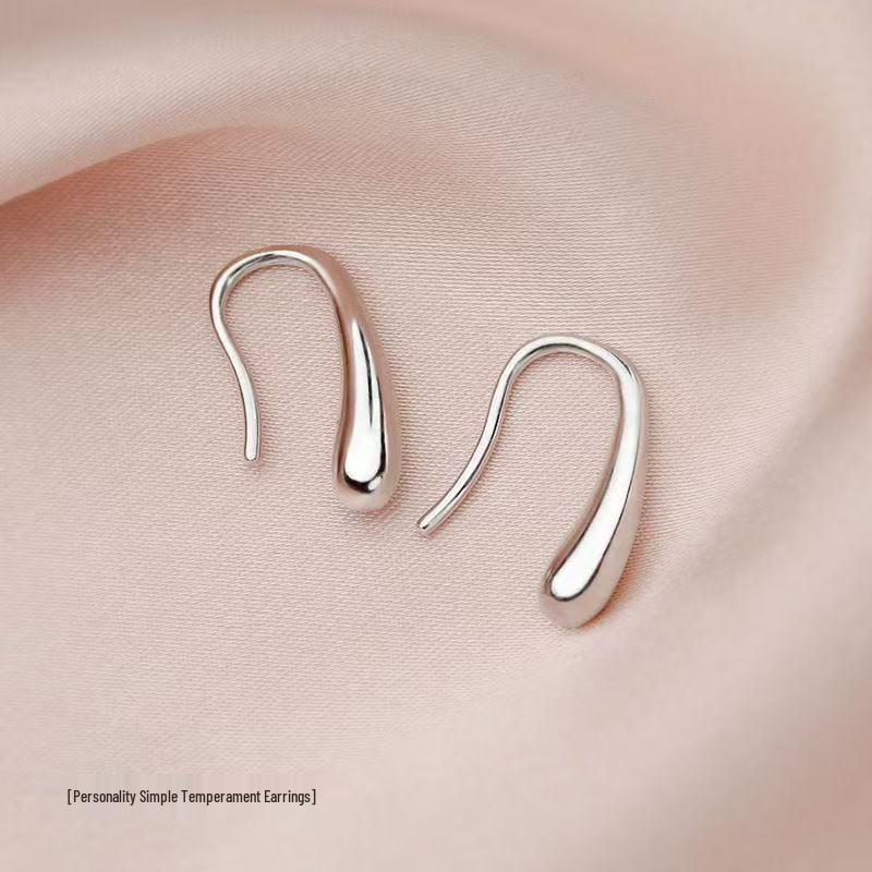 999 Sterling Silver Curved Hook Water Drop Rupert's Tear Earrings - Elegant, Lightweight Jewelry for Women