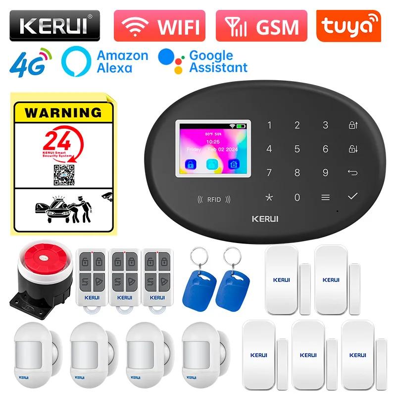 KERUI WiFi + 4G/2G Home Security Alarm System with PIR Motion Detector Door Sensor Tuya Smart Burglar Alarms Wireless Zones W204