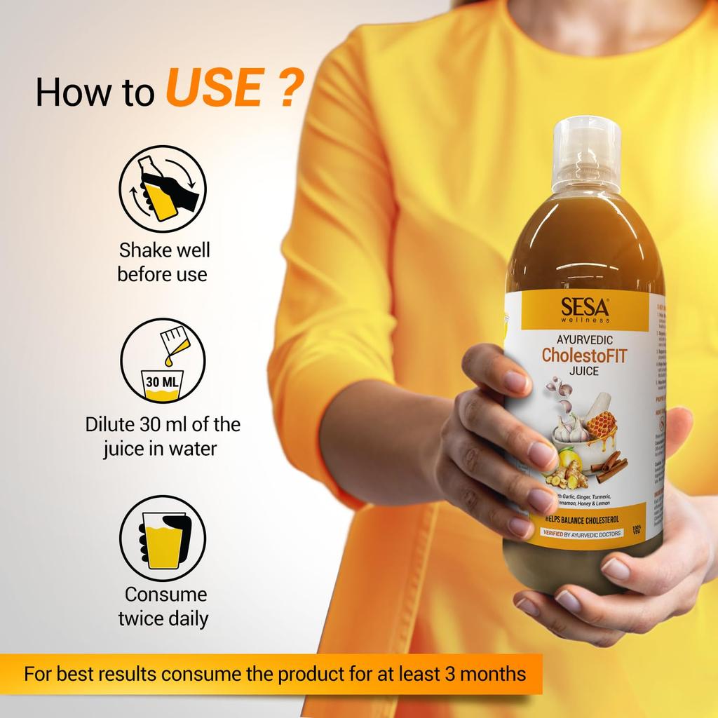 SESA Ayurvedic CholestoFIT Juice 1L For Heart Health & Cholesterol Balance With Honey Garlic Lemon ACV Sugar-Free
