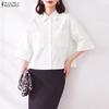 ZANZEA Womens 3/4 Sleeve Lapel Button Down Loose Cropped Shirt Blouse