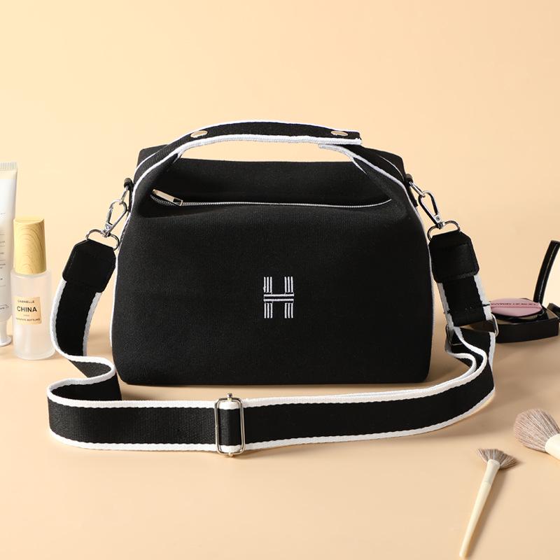 

Холщовая сумка кроссбоди для макияжа H-стиля большой вместимости – Женская простая и стильная сумочка чёрный