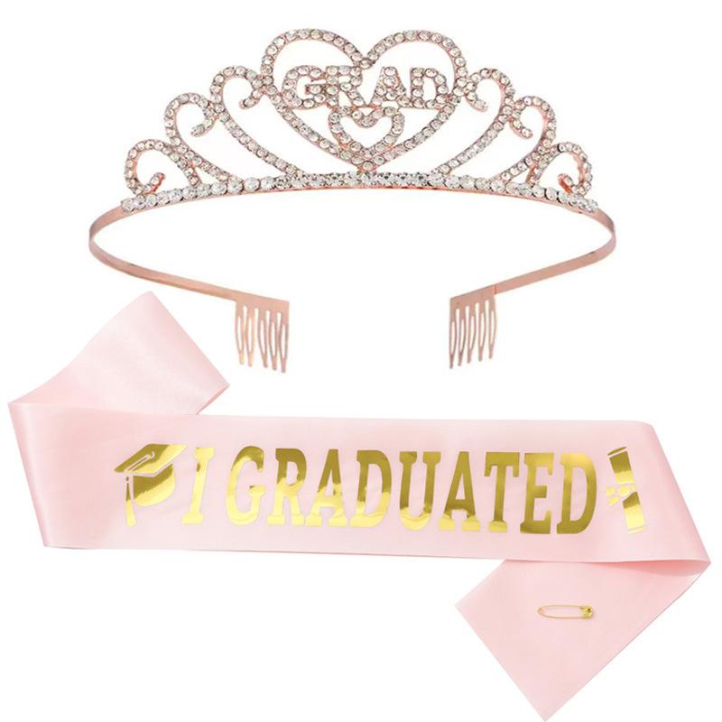 Shoulder Strap Crown Suit Graduation Prom Party Etiquette Belt Rhinestone Headband