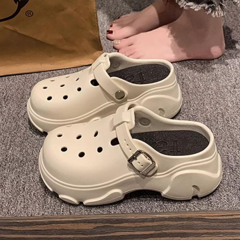 Women's Hole Shoes Thick Sole Slippers  Indoor Anti Slip Thick High Heels Sandals Summer Slippers Outdoor Beach Sandals