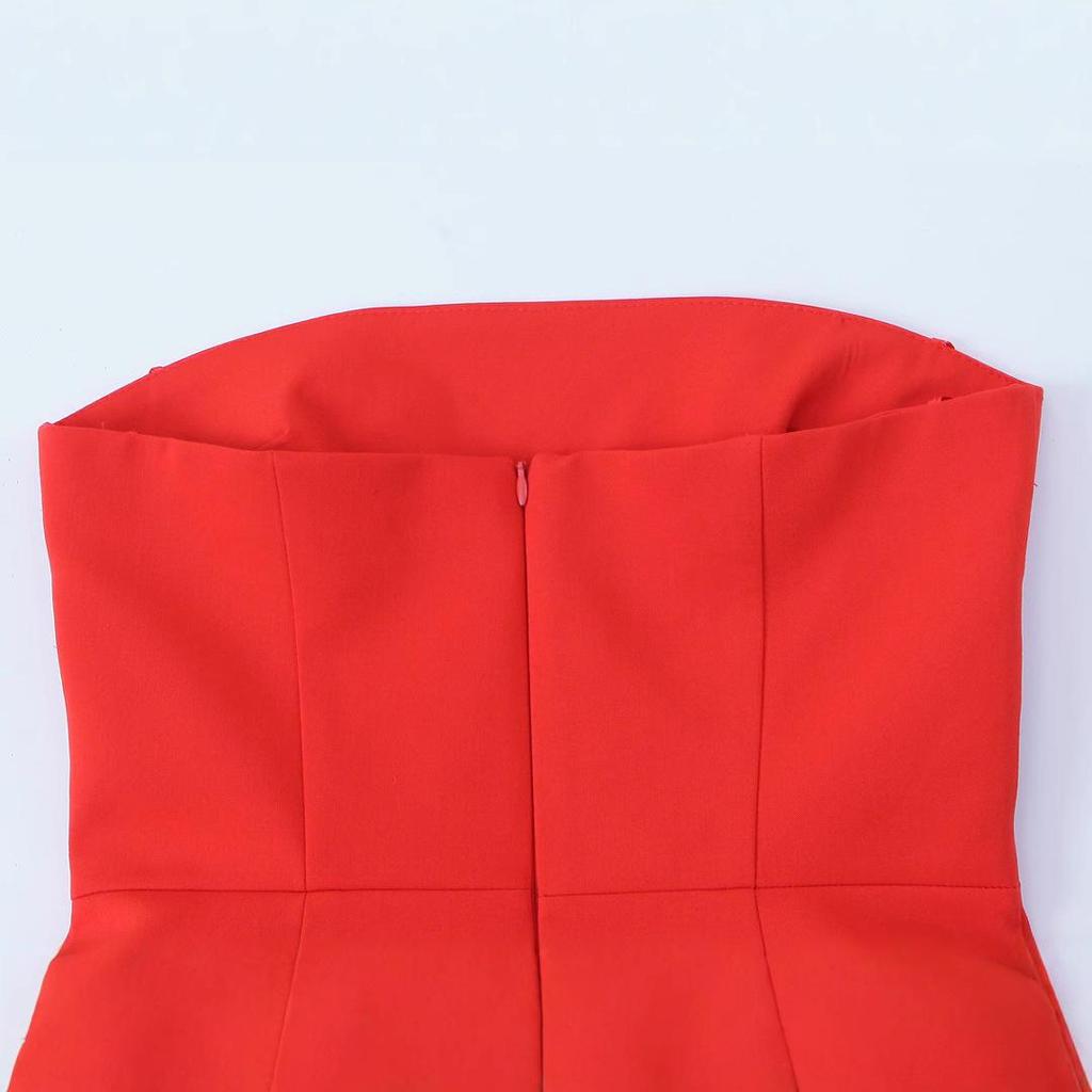 2025 Spring Women's Off-Shoulder Bandeau Dress with Flap Detail - European & American Style