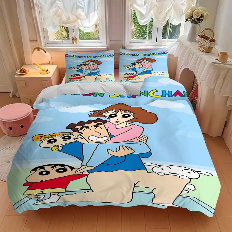 Crayon Shinchan Adventure Print 3Pcs Bedding Setduvet Cover With 2 Bedropillowcase Home Birthday Gift