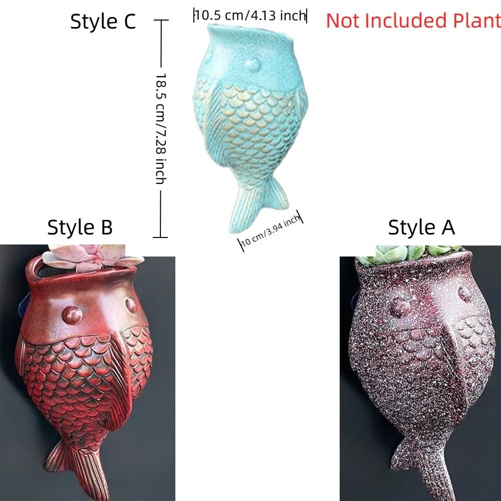 Adornos de Peces Estilo Rústico Macetero de Pared sin Taladro Cerámica Floral Decorativa Única Exterior
