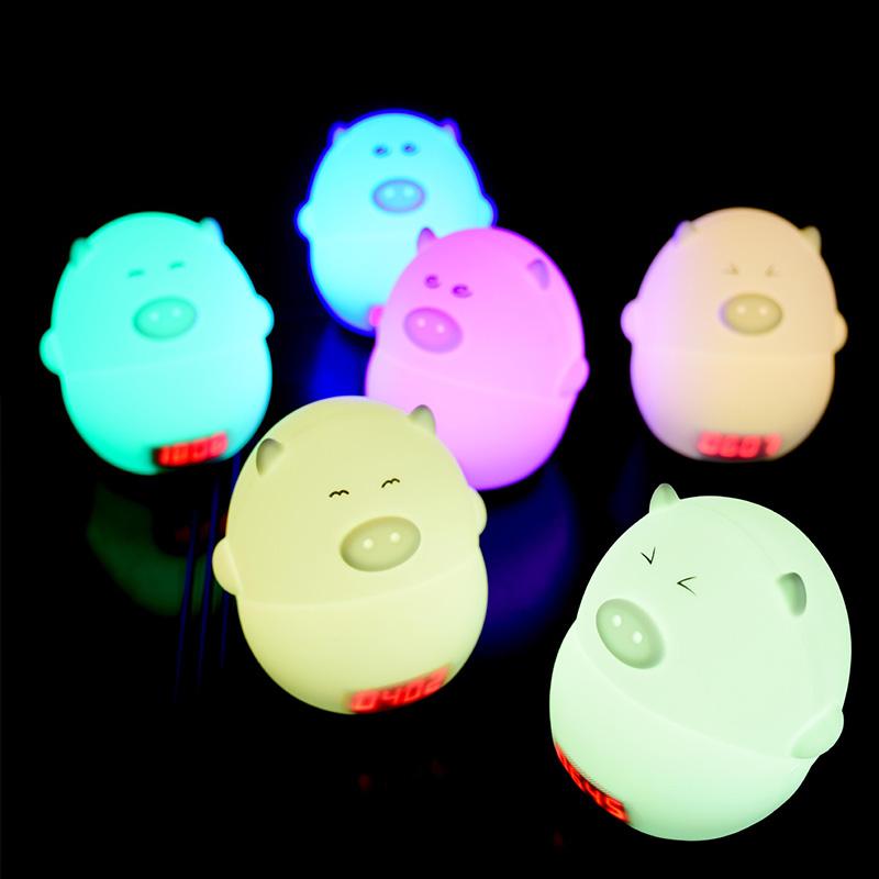 

Lovely Cartoon Pig LED Night Light Sound Control Table Lamp with Alarm Clock Color Change Lamp Multicolor#0