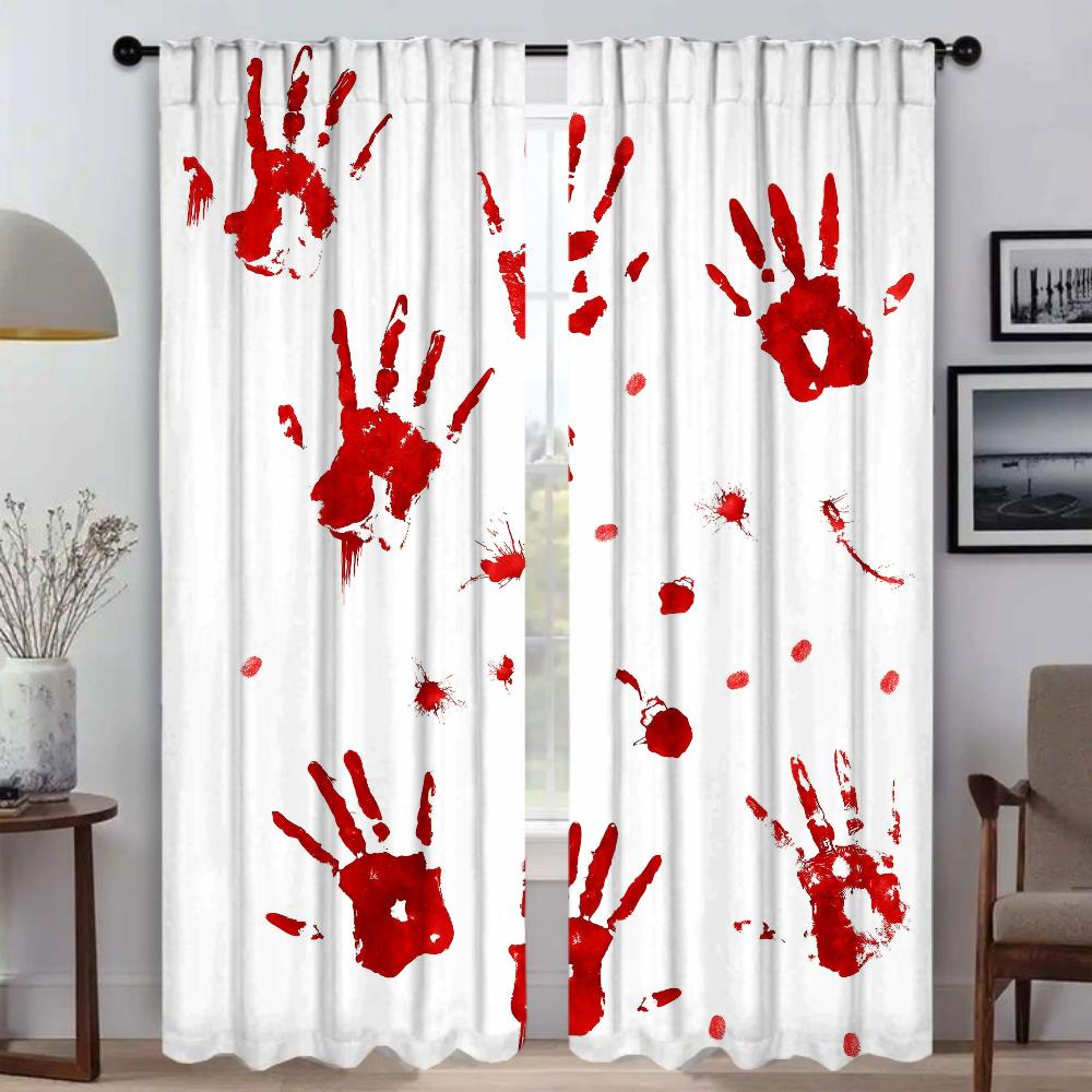 Set aus 2 blutigen Vorhängen Halloween-Dekoration Tüll Schlafzimmer-Jalousien Wohnzimmer-Trennvorhang Lichtblockierend Polyester Ideal Für
