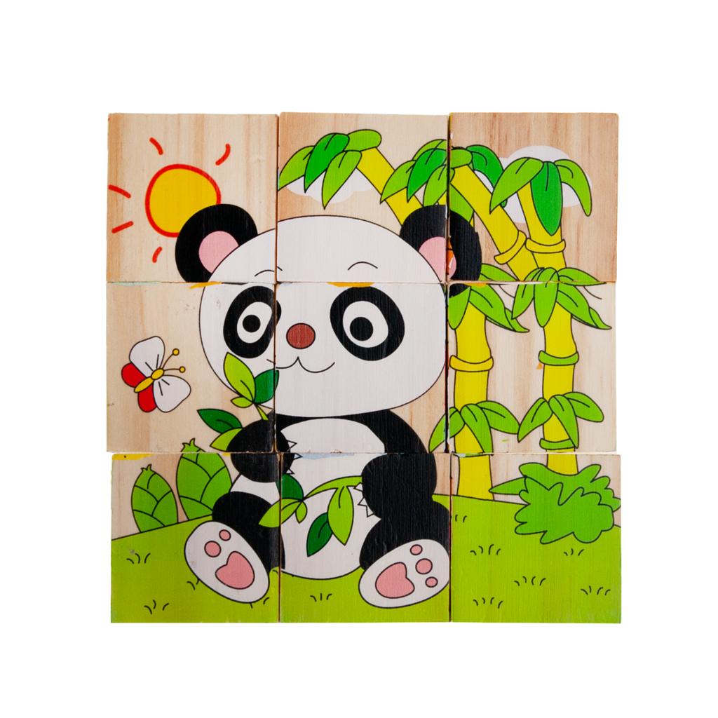Klocki Drewniane Puzzle Układanka Zwierzęta 6W1 Zoo 9 Elementów Dzieci