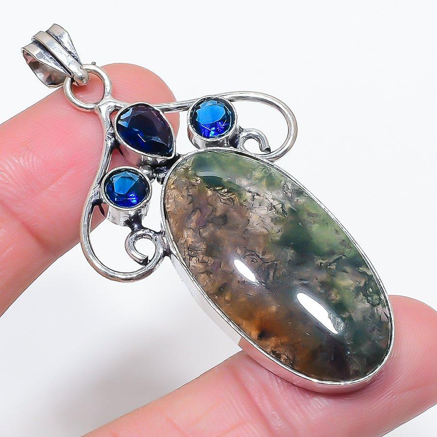 

Натуральный индийский моховой агат, топаз, кулон из серебра 925 пробы 2,60 c1f77