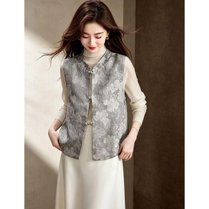 D.F.DEAR New Chinese Style Jacquard Stand Collar Vest for Women