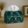 1pc Party Tissue Box,Art Deco Luxury Geometric,Multifunctional Tissue Holder,Teal Golden Fan Scale ,Outdoor Party Supplies, Everyday Desktop Tissue St