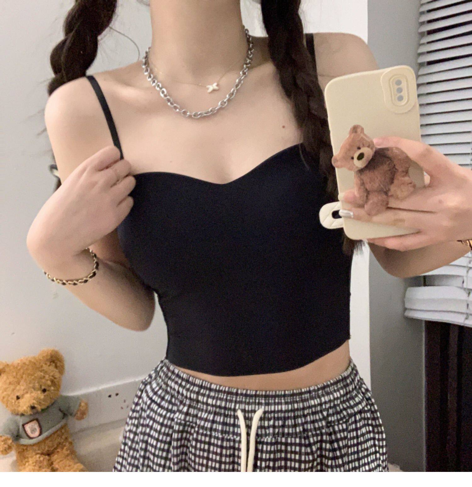 

Ice silk sling vest inner anti-light with chest pad integrated tube top, beauty back underwear, bra, summer backing top One size fits all