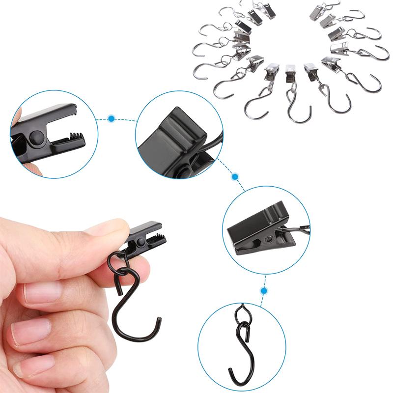 Haczyki S do Klipsów Zasłonowych, 50 szt. Metalowe Haczyki Klipsy do Zasłon, Haczyki do Wieszania Światełek Imprezowych, Dekoracji Ogrodu Patio na Boże Narodzenie