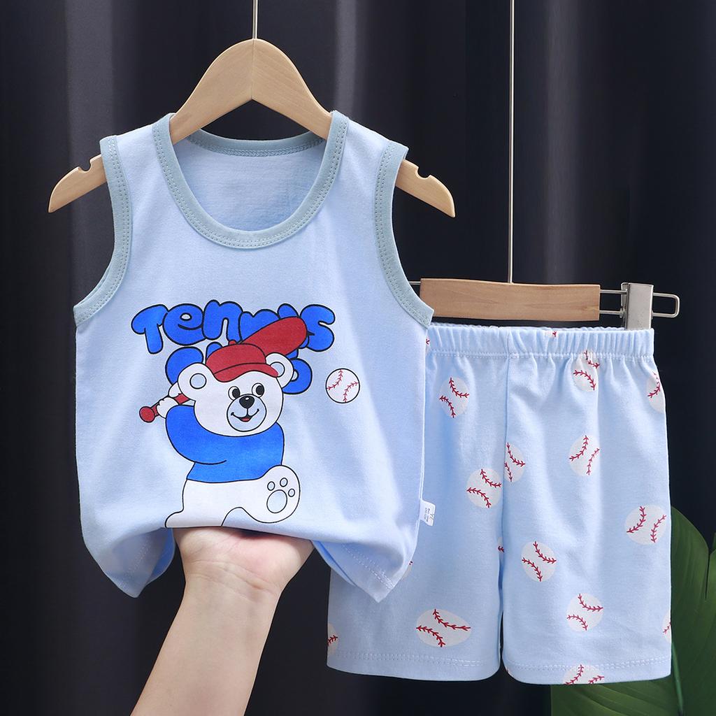 Children's Cotton Pullover Sets - Summer Boys' And Girls' Sleeveless T-shirts And Shorts Sets