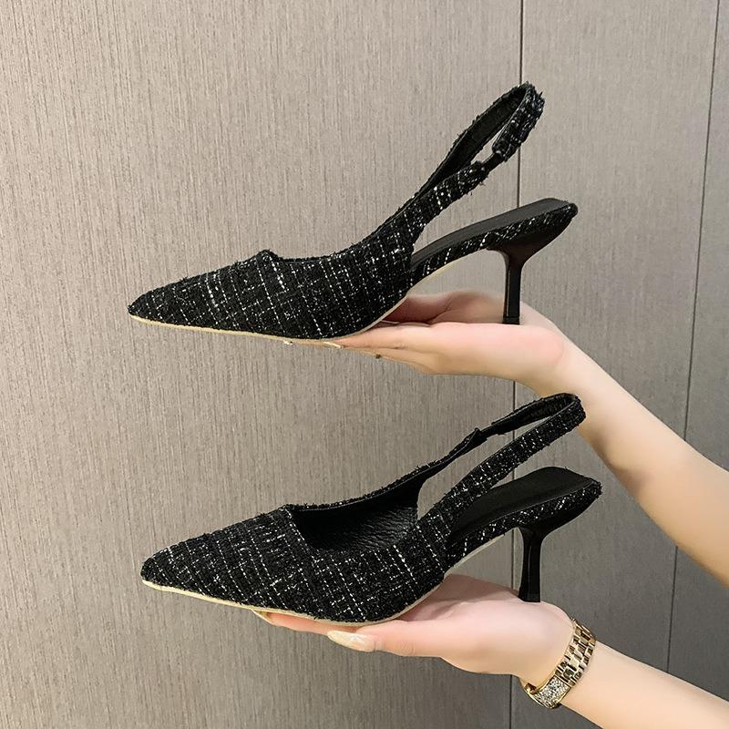 High-heeled Bag Head Sandals Women's New Summer Thin Heel Pointed Foot Cover Women's Single Shoes