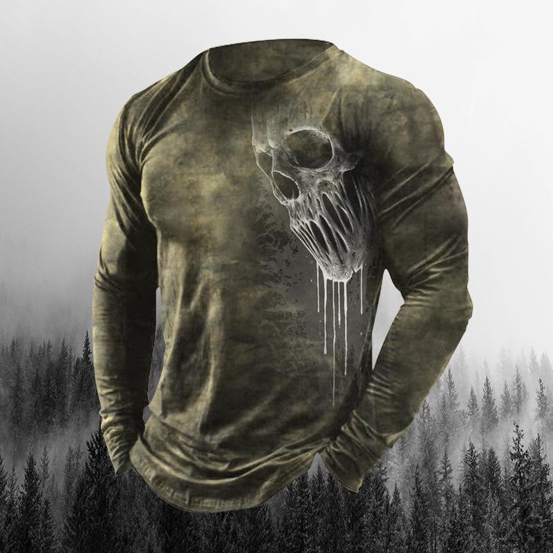 Vintage Men's Imitation Cotton T Shirts Spring Autumn Crew Neck Loose Long Sleeve Casual Top Tees Men Clothing Oversized T Shirt