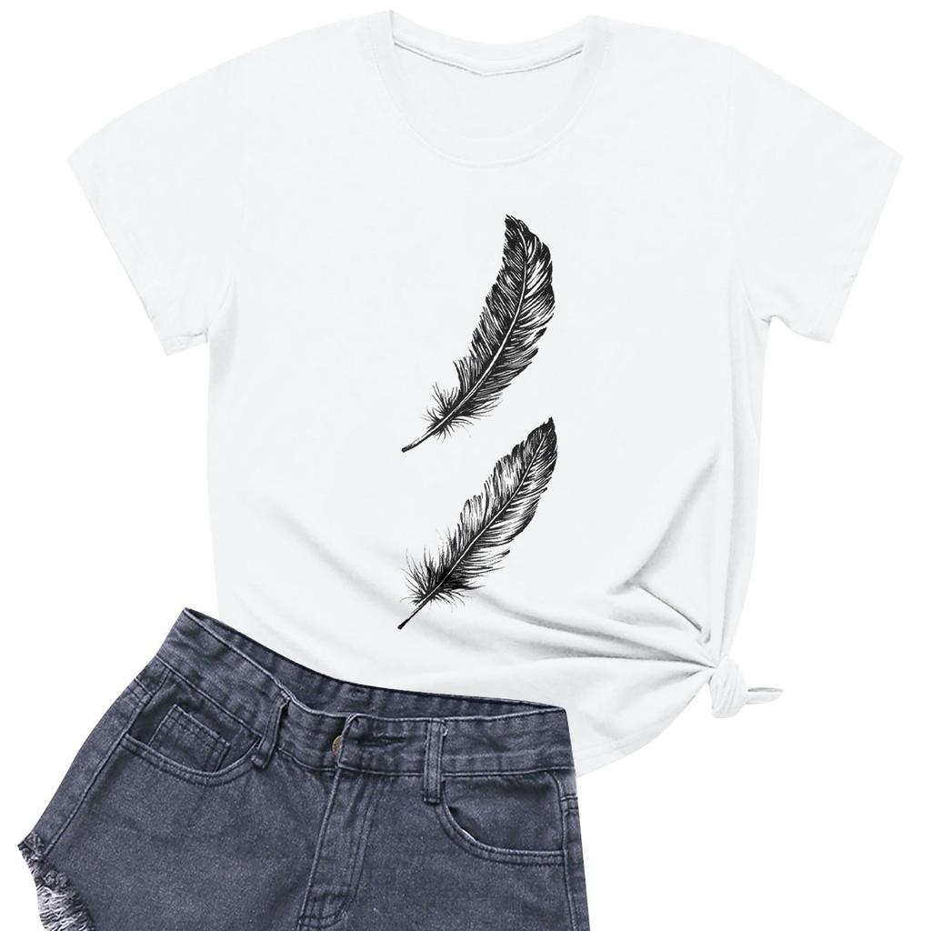 Women's Fashion Casual Printed Short Sleeve Round Neck Pullover Tops