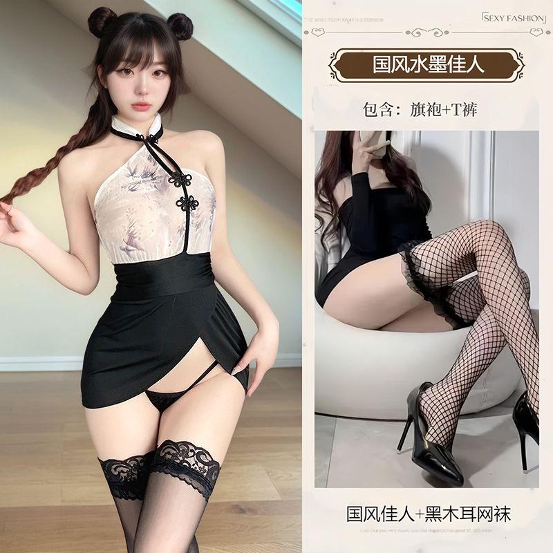 Sex Underwear Pure Desire Style New Chinese Light National Style Black Neck Close Waist Thin Dress