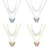Gold Silver Chain Women for Butterfly Pearl Necklace Double Choker Chains Jewelry Girl Fashion Butterflies Pendant Gift