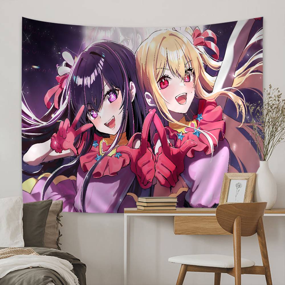 Oshi no Ko BKomachi Idol Group Wall Tapestry Cute Cat Ear Outfit Anime Art with Amusement Park Background For Bedroom Decor