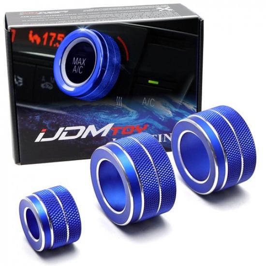 3pcs Blue AC Climate Control Radio Volume Knob Ring Covers For BMW 5 6 7 Series