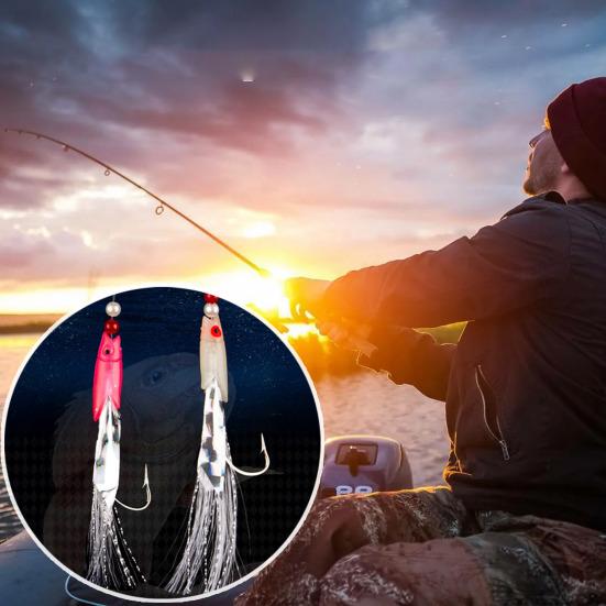 15/30Pcs Luminous Sabiki Rig Glow-in-the-dark Fish Skin Lure Rig Fishing Bait Rig with Hook Invisible Line Saltwater Freshwater Fishing Accessories