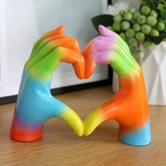 Rainbow Love Gesture Figurine Love Heart Hand Shape Statue Sculpture Home Office Bedroom Desktop Decoration Ornament