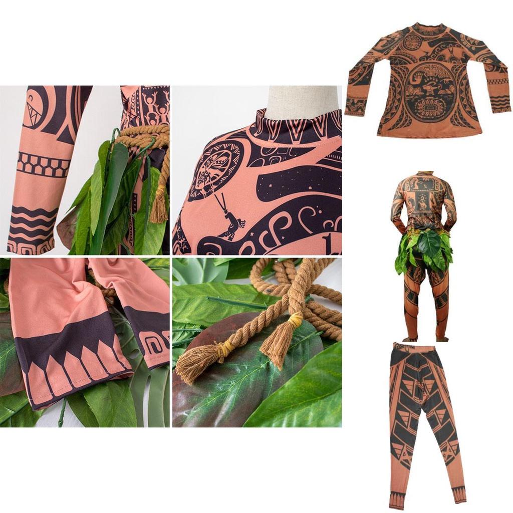 Prodyšný kostým Moana Maui s tetováním pro dospělé a děti s realistickým tetováním
