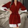 Ladies Elegant Satin Robe Lace Trim Kimono Short Sleepwear Nightgown V Neck Belted Bridal Loungewear Bridesmaid Gift